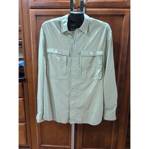 Exofficio Mens Large Green Plaid Outdoor Camp Button Up Long Sleeve Vented Shirt